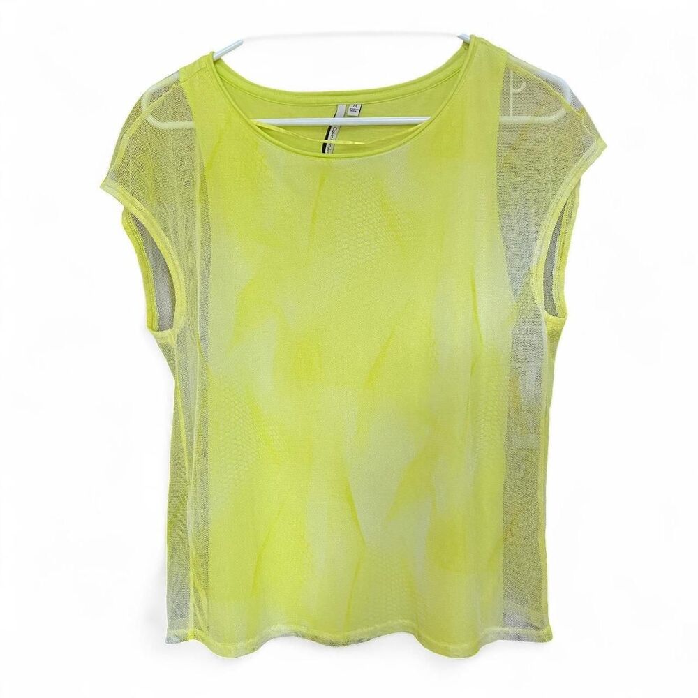 Calvin Klein Jeans Neon Yellow Tank Top Sleeveless Mesh Overlay Size M